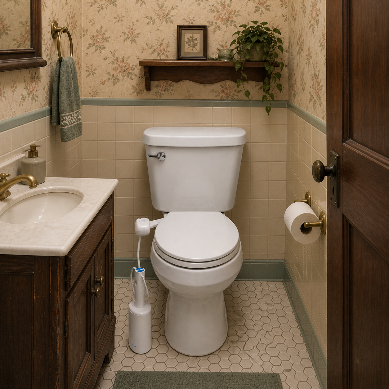 a no plumbing bidet in old bathroom 