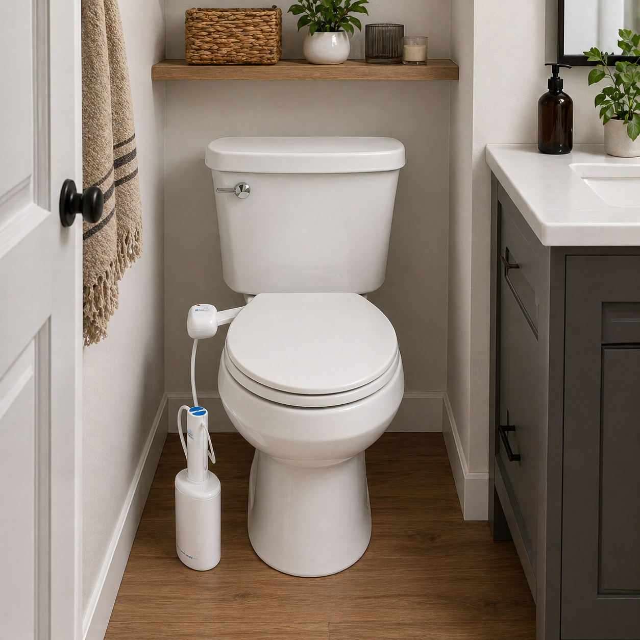 no plumbing home bidet on toilet in bathroom

