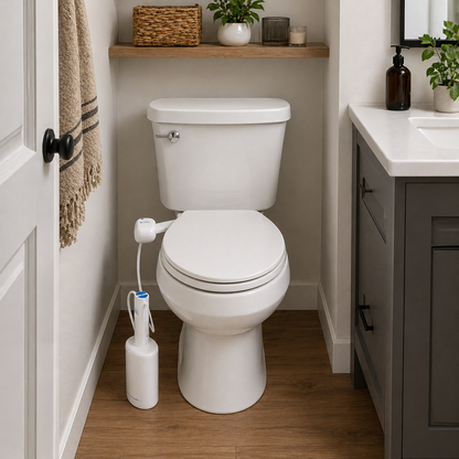no plumbing home bidet on toilet in bathroom
