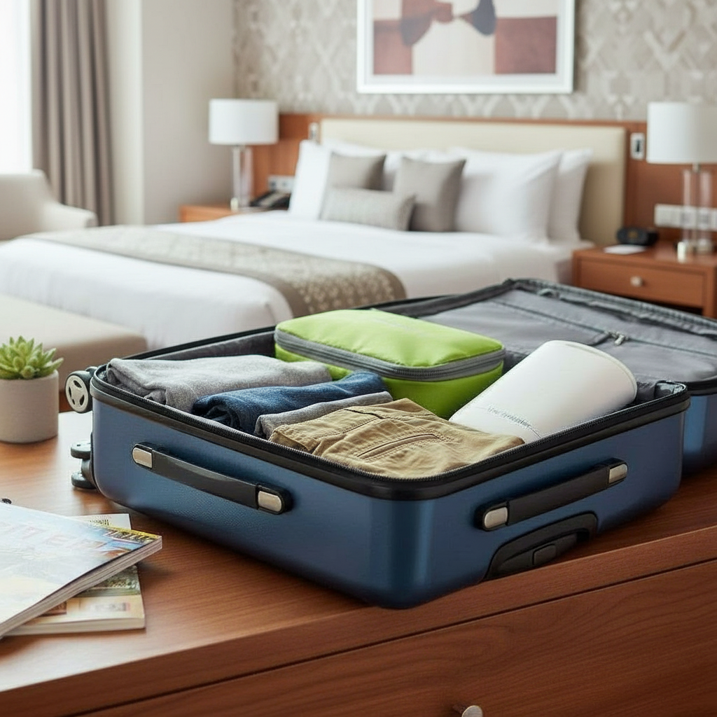 traveler bidet in blue suitcase